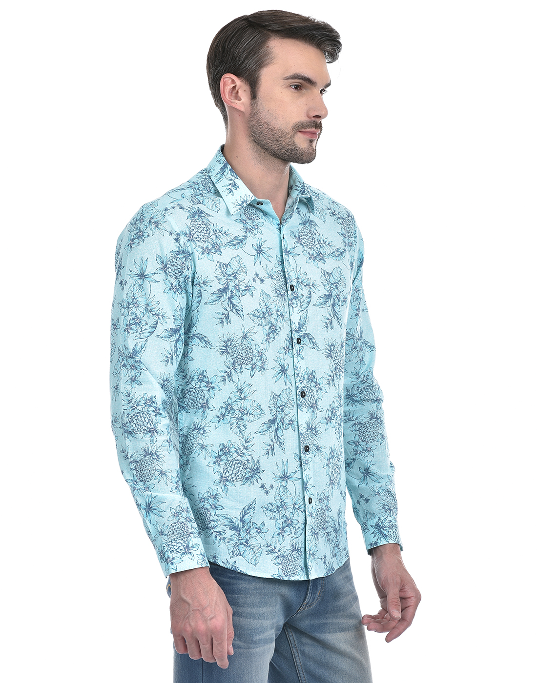 Numero Uno Men Floral Print Light Blue Shirt